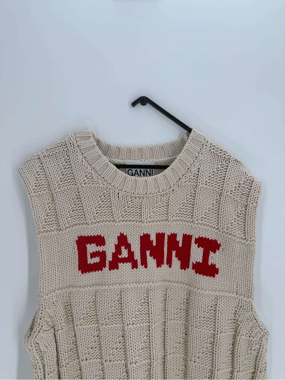 Ganni Rope Logo Knitted Sweater Vest In Off White Intaria Vet